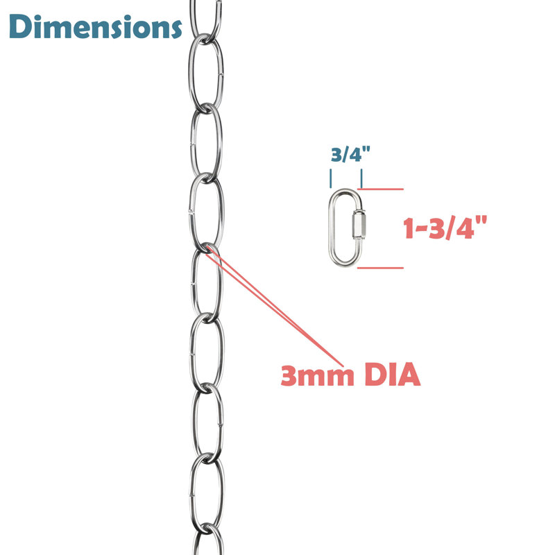 Heavy Duty Chain, 72" H x 0.6" W x 0.6" D, Chrome