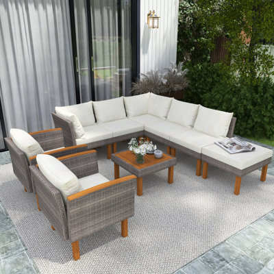9-Piece Wicker Outdoor Sectional Set With Coffee Table by Lark Manor