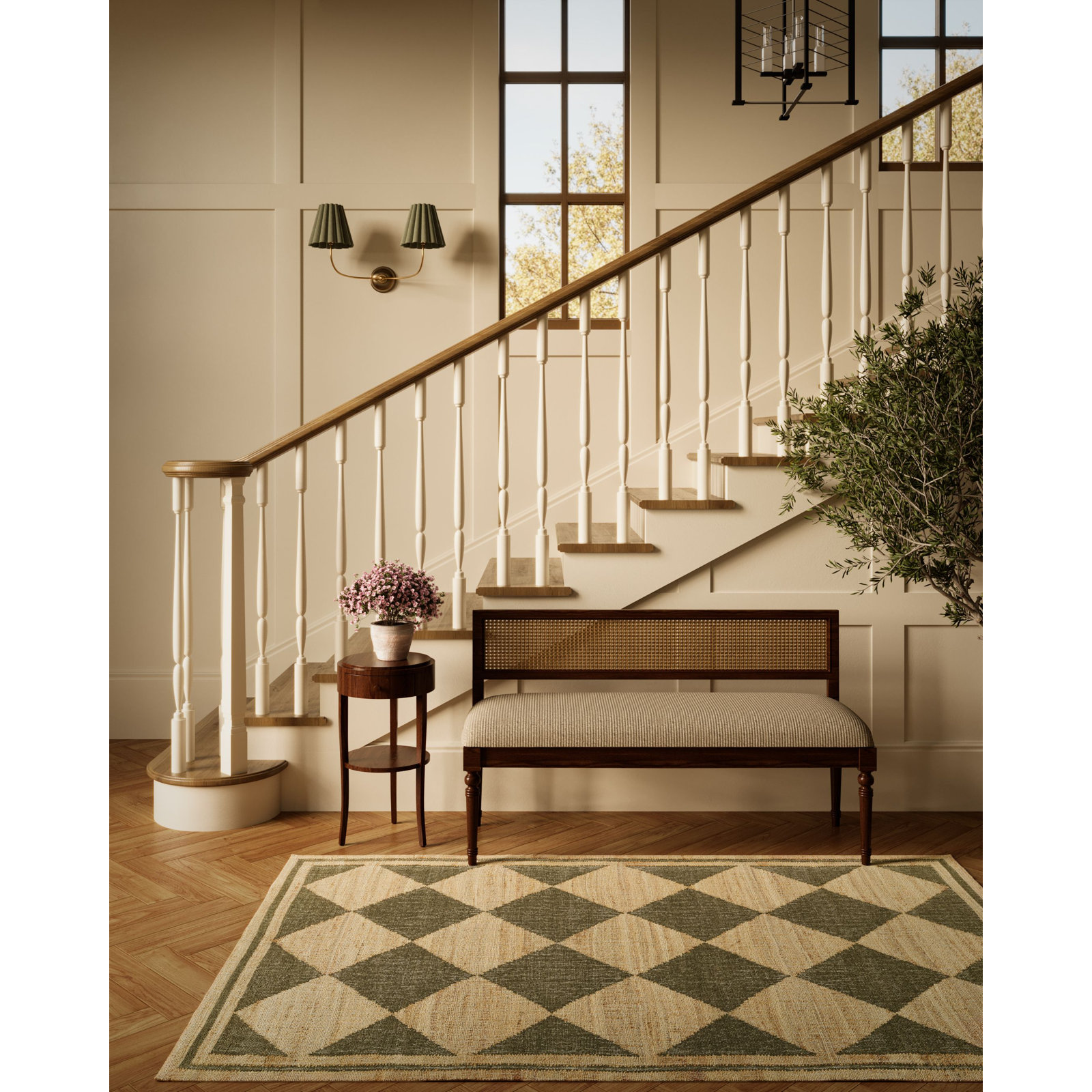 Orchard Green Hand-Woven Geometric Jute Rug, Rectangle 9' X 12'