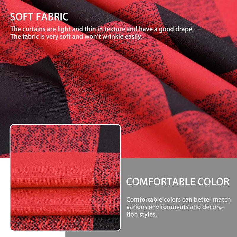Paire de rideaux semi-transparents 2 panneaux Chionne, Rouge / noir, L 52 po x L 84 po