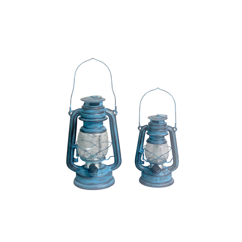 Flameless Candle with Iron Holder, Blue, 25cm H x 15cm W x 12cm D