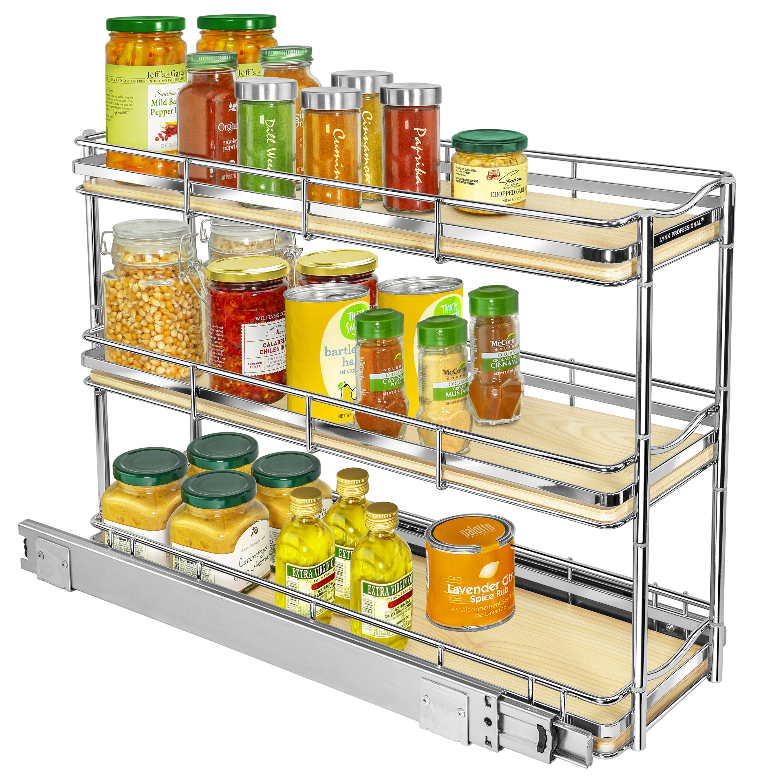Lynk Professional® Organiseur Coulissant pour Planche à découper, ustensiles de Cuisson et Plateau – Organiseur de Placard de Cuisine extractible – 25,4 cm de Large x 53,3 cm de Profondeur – Chrome
