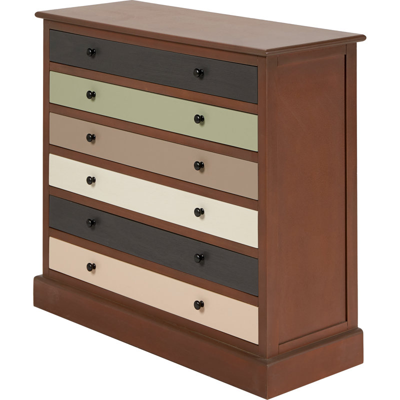 Cecelia Solid Wood 80cm W 6 - Drawer Chest of Drawers, Multi Brown/Green