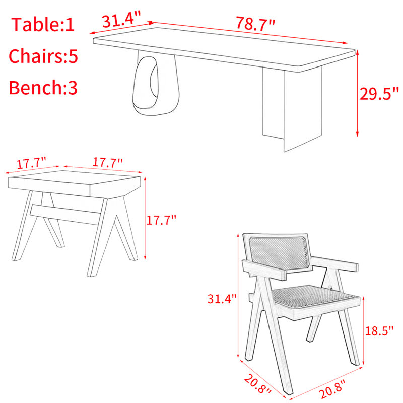 Modern simple style solid wood acrylic table set, 29.5"H x 78.7"L x 31.4"W