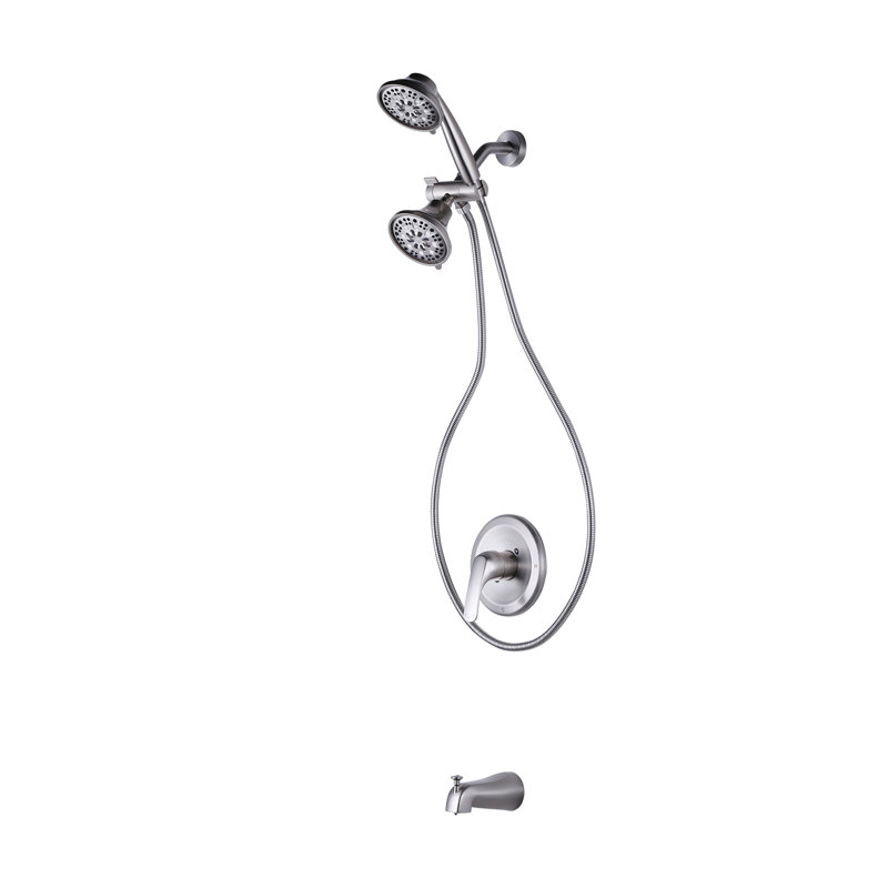 Round Single Lever 7-Function Showerhead With 1.8 GPM Flow Rate, Tub And Shower Mixer Faucet In Brushed Nickel