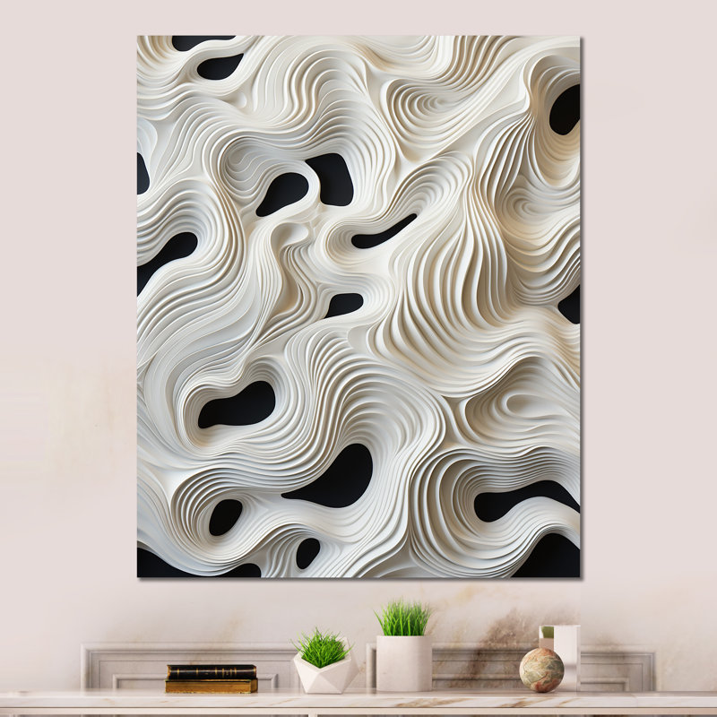 "Ondes monochromes en noir et blanc" sur métal, H 32 po x l 16 po x P 1 po