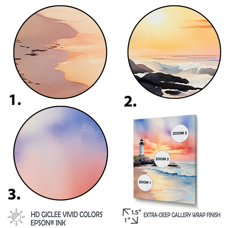 Beach Lighthouse Sunset 3 - Beach Wall Art, 32" H x 24" W x 1" D, Black Floater Framed