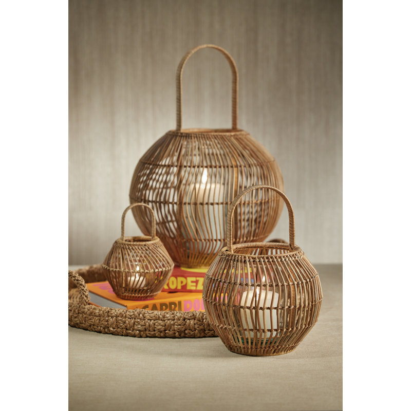 Lanterne de table en rotin, H 7,5 po x l 14 po x P 12 po