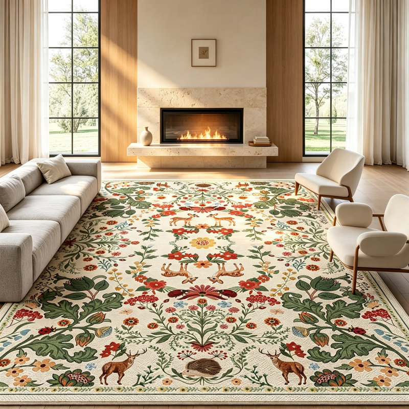 Rectangle 160 cm x 230 cm Animal Print Area Rug, Deer | Beige