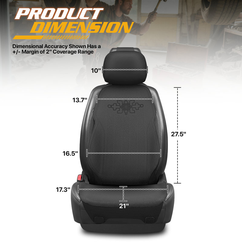 Front Row Seat Covers Universal Waterproof Polyester For Cars Suvs Trucks Airbag Compatibility​​, Black
