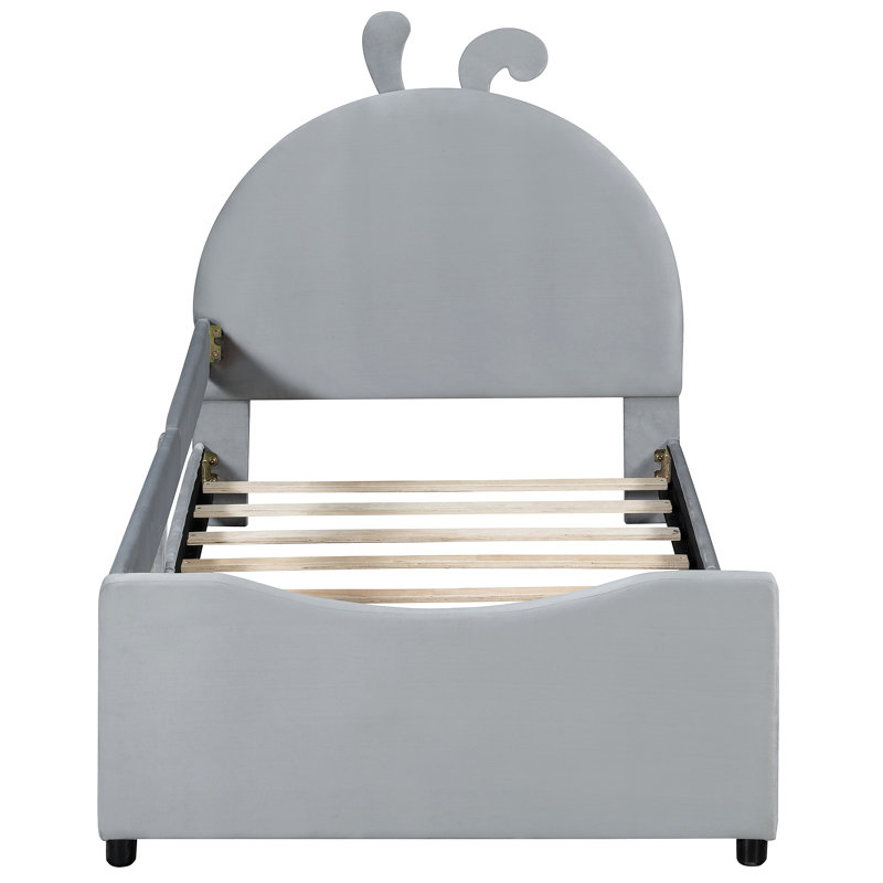 Upholstered Daybed With Rabbit Ear Shaped Headboard, Gray