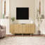 Meuble télé à grain rétro en bois avec porte ondulée pour téléviseur de 75 po ou moins, console média rustique avec amplement d'espace de rangement, meuble télé à base robuste avec gestion des câbles pour le salon