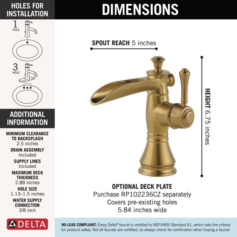 Cassidy™ Single Hole Bathroom Faucet with Drain Assembly, Brilliance Champagne Bronze