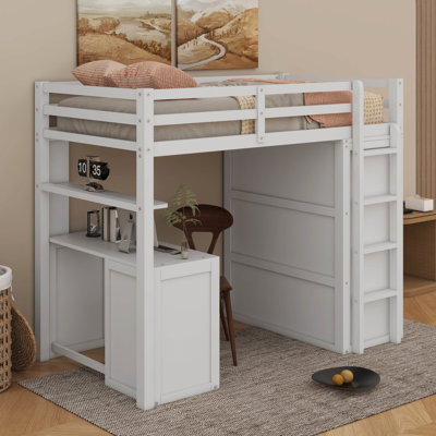 Twin Size Loft Bed With Desk,Drawers And Wardrobe