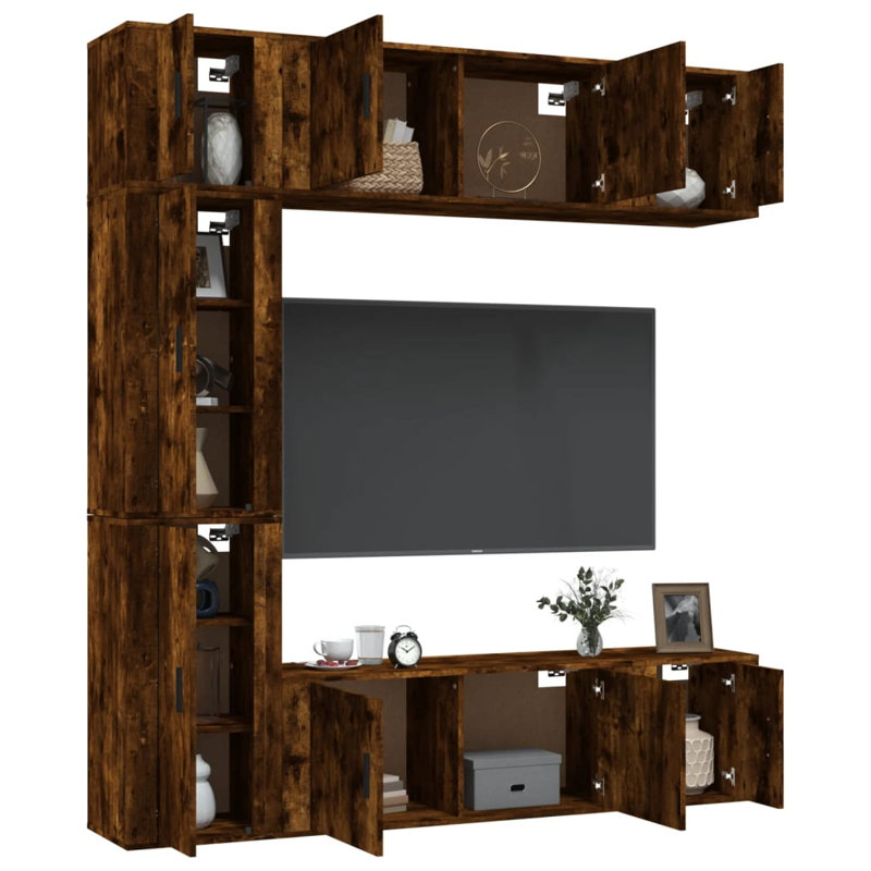Alper Unfinished Floating TV Stand for TVs up to 78", Smoked Oak Brown