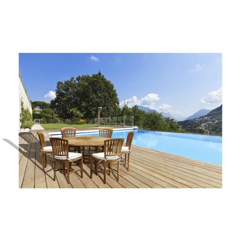 Forsberg 6 - Person Teak Wood Patio Dining Set with Round Table , Sunbrella® Cushions Included