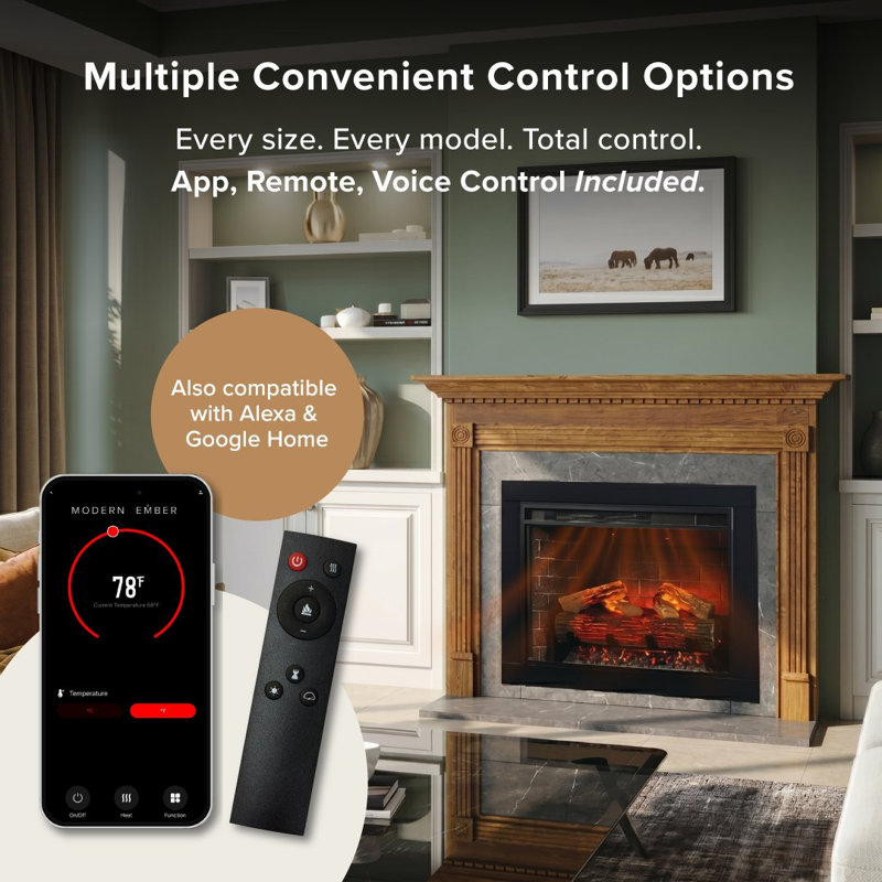 Electric Smart Fireplace with Heat, 23-Inch