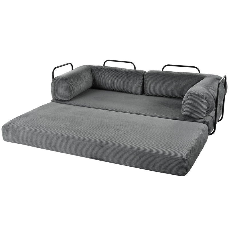 Canapé-lit modulaire en L en velours côtelé, idéal pour les salons et les appartements, Grey Polyester