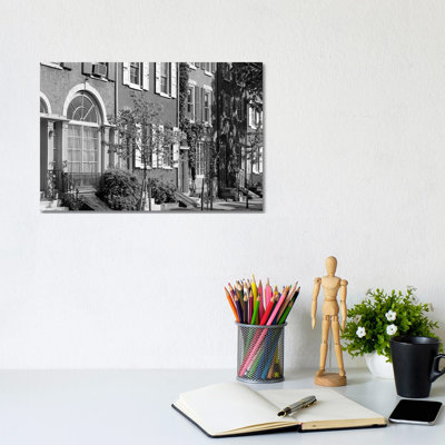 1970s Street Scene Residential Townhouses In Urban Inner City Philadelphia PA USA by Vintage Images - Wrapped Canvas Gallery-Wrapped Canvas Giclée
