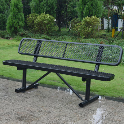 6 Ft. Outdoor Steel Bench With - Black Ideal For Porch And Metal Powder Coating Porch, Lawn by Hokku Designs