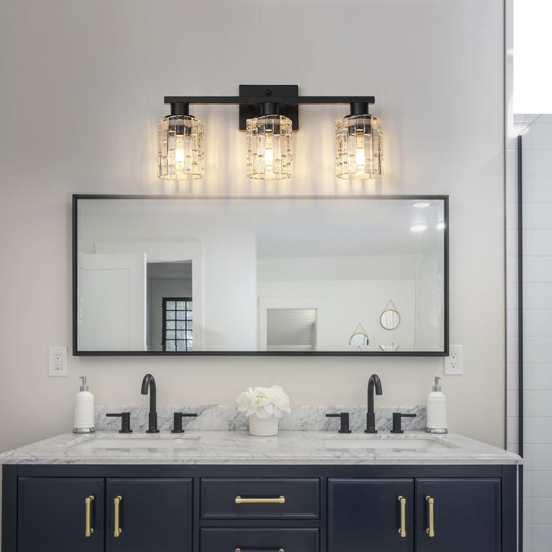 Luminaire de meuble-lavabo moderne avec abat-jour en cristal, luminaire mural, base E26 pour éclairage en miroir, Noir mat