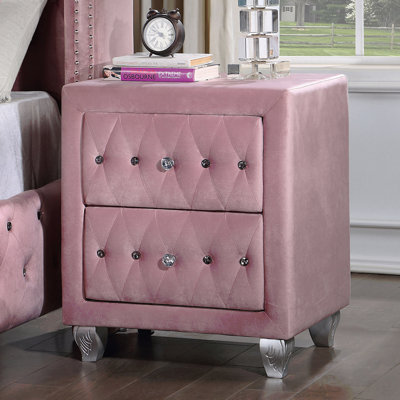Magnifique couleur rose, table de chevet 1 pièce, table de chevet pour meubles de chambre à coucher, poignée en acrylique semblable au cristal, rangement à 2 tiroirs