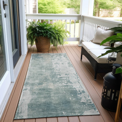 Machine Washable Indoor/Outdoor Claudian ACN1649 Turquoise Rug