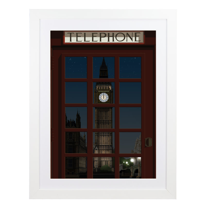 London Telephone Box 6 - Print, 50cm H x 40cm W x 3cm D, White Framed