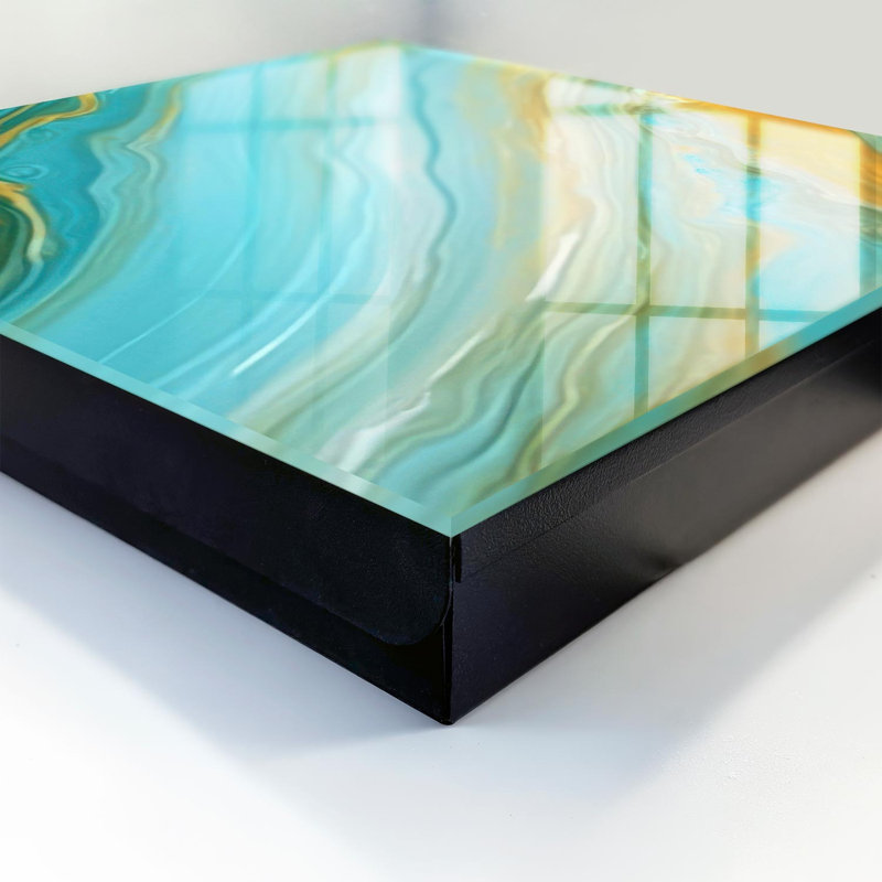 Key cabinet, Opens to the left, 30x30x5, Black, Turquoise waves with yellow accents, 