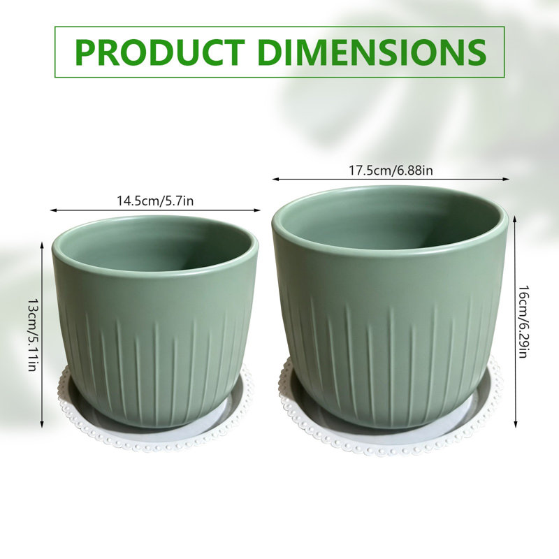 Pots à plantes en céramique 6 "/ 7" avec drainage - ensemble de 2 moderne brillant pour plante d'intérieur, bleu
