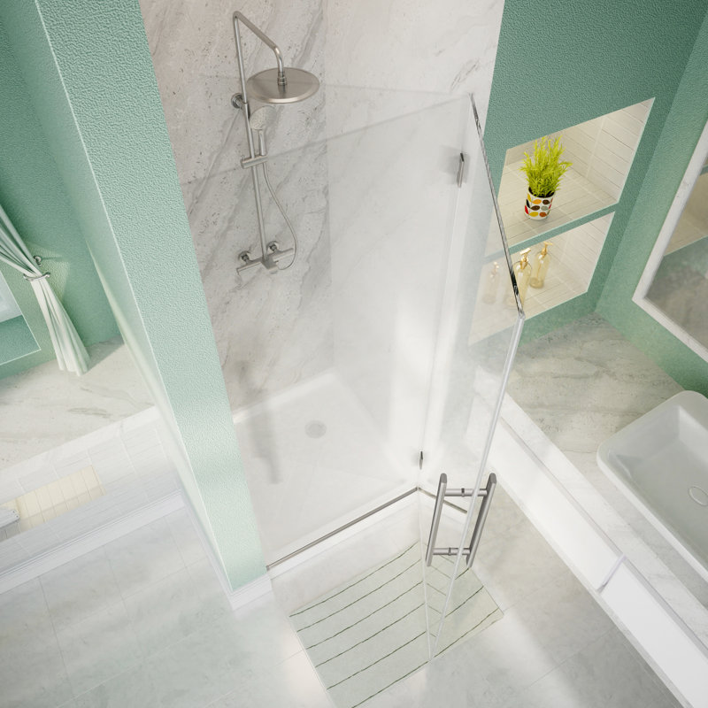 Porte de douche à charnière murale entièrement sans cadre avec porte de douche à charnière simple en verre trempé de 5/16 po (8 mm) par Easy Clean Coating Glass, noir mat (24 po x 72 po, nickel brossé)