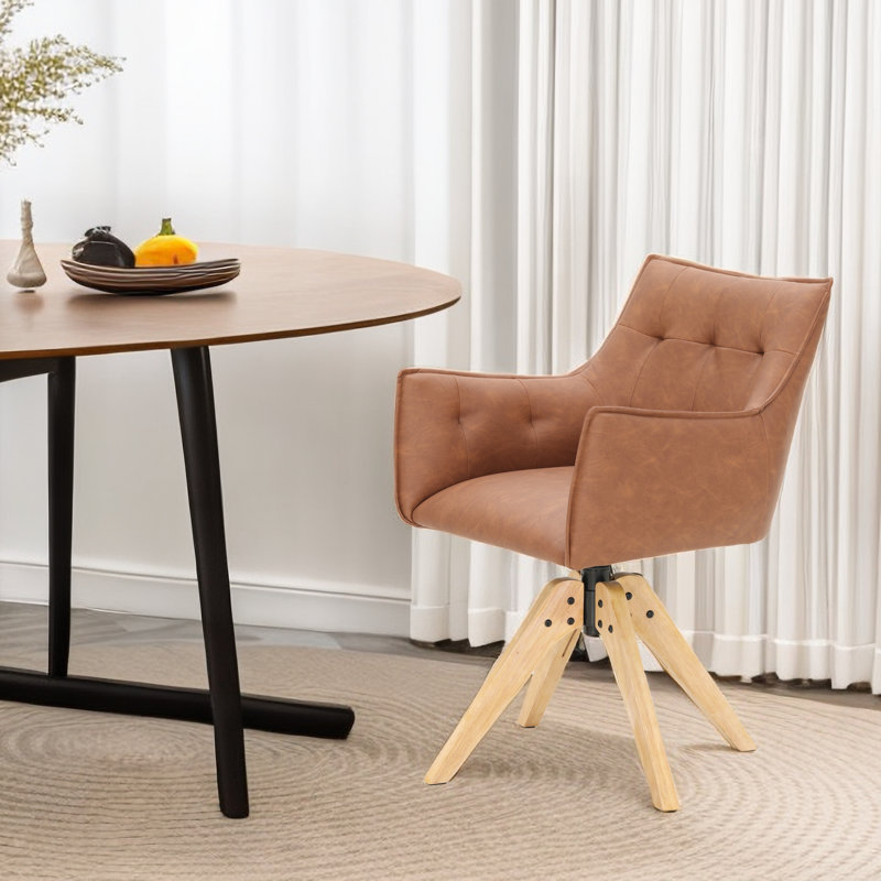 Isoken Tufted Upholstered Swivel Dining Chairs, Brown