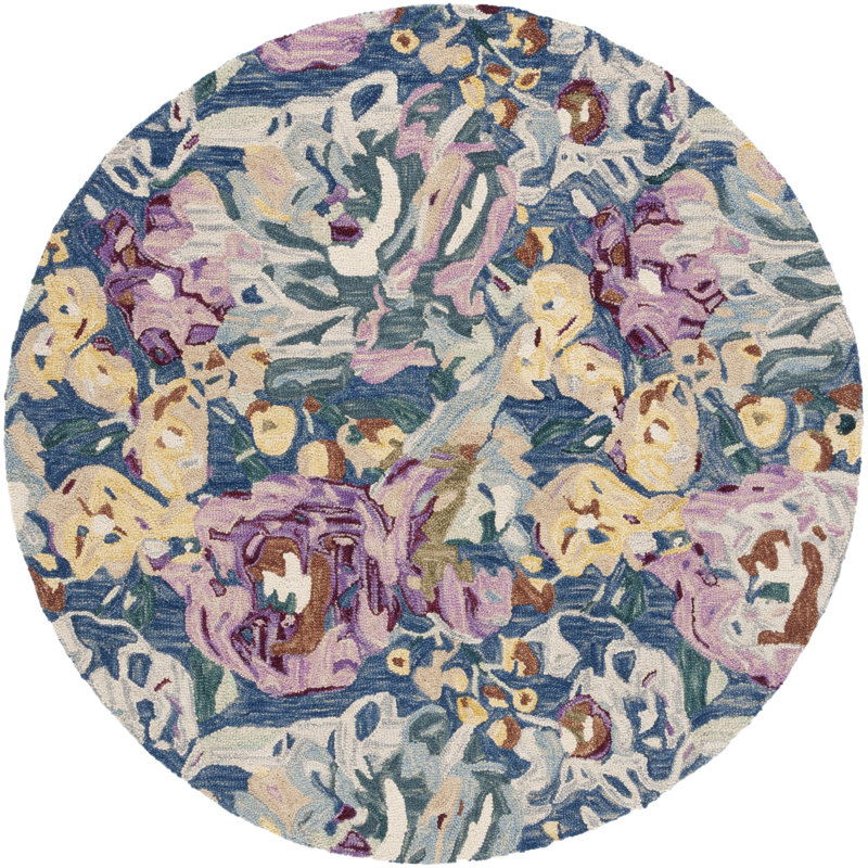 Alilia Floral Hand Tufted Wool/Cotton Area Rug in Light Blue/Plum/Beige, Round 6'