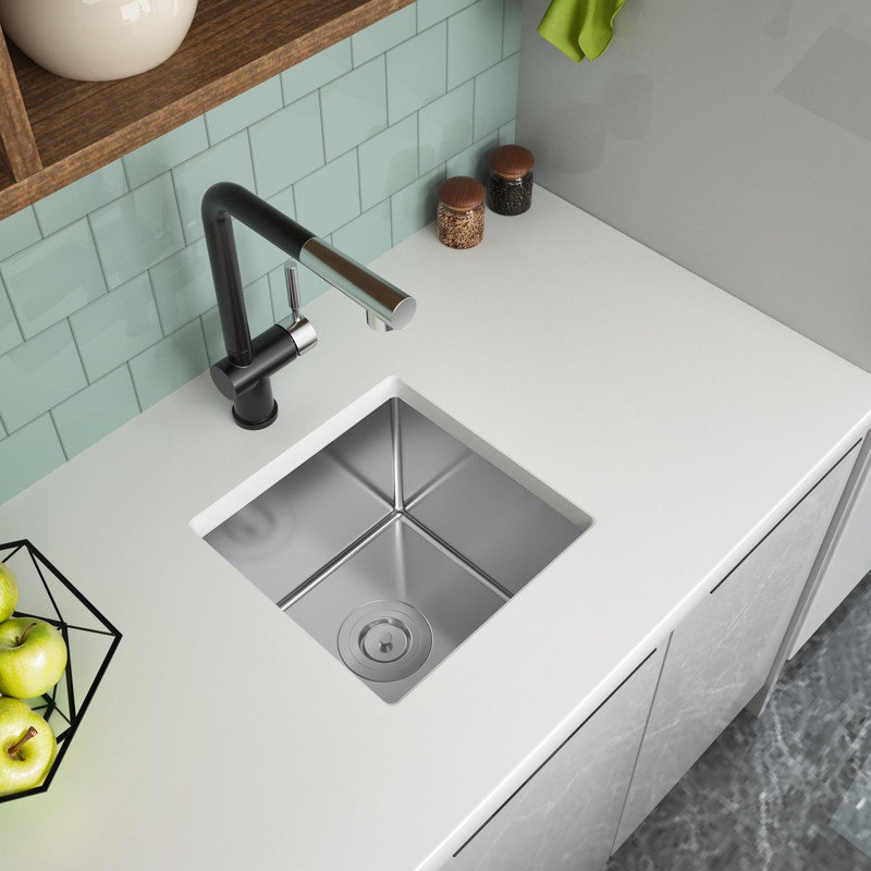Bar Sink, MENSARJOR 14 x 14 Inch Undermount 16 Gauge Single Bowl Handmade Stainless Steel Kitchen/Bar Sink