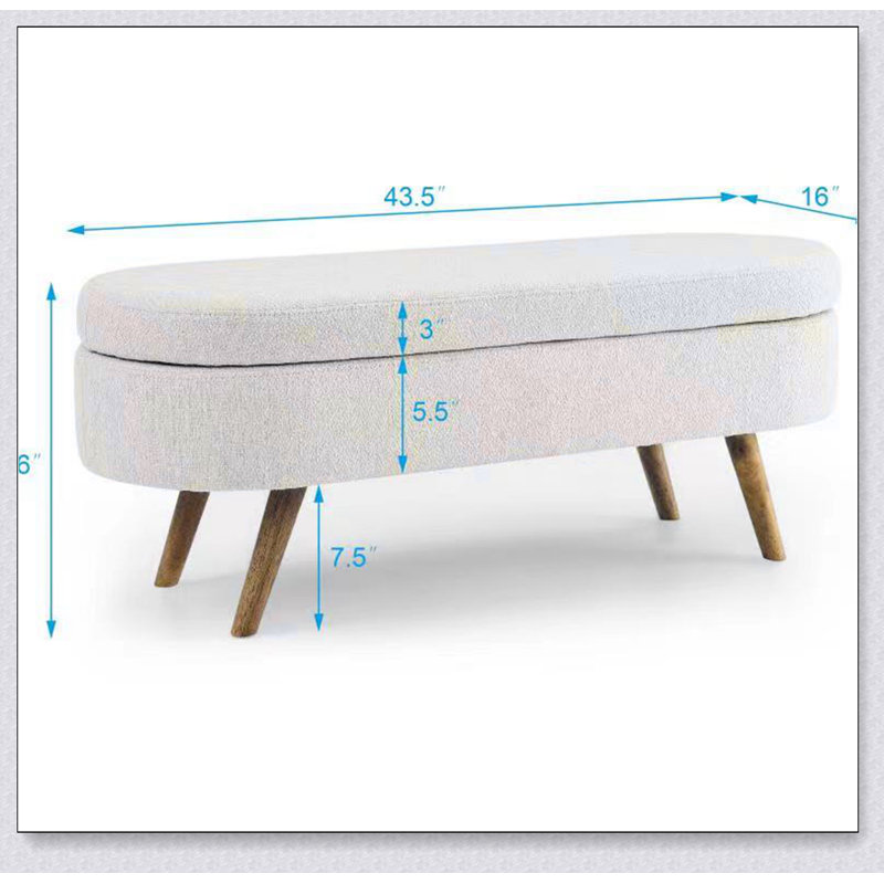 Repose-pieds ovale avec rangement en bois d'hévéa - Banc rembourré en tissu