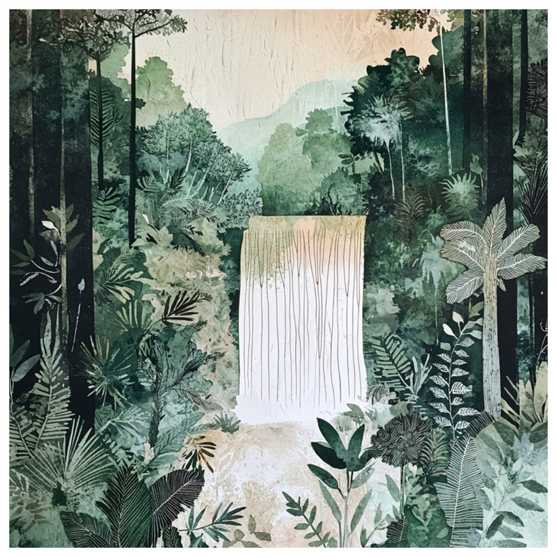 Dense Forest Waterfall Wall Tapestry - Waterfall Wall Decor, 68in H x80in W with 4 Grommets