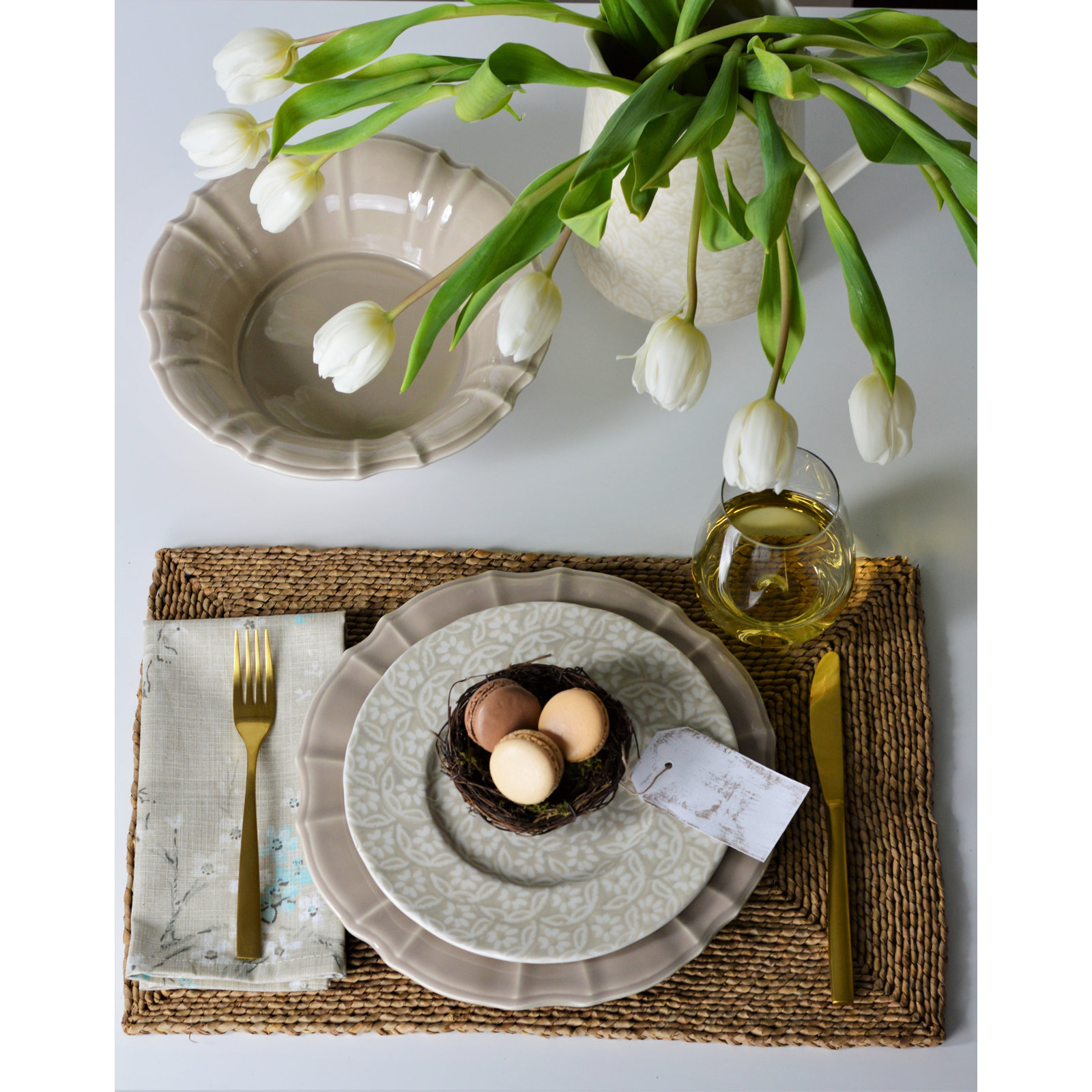Chloe Ceramic Salad Bowl, Taupe, 9.84"