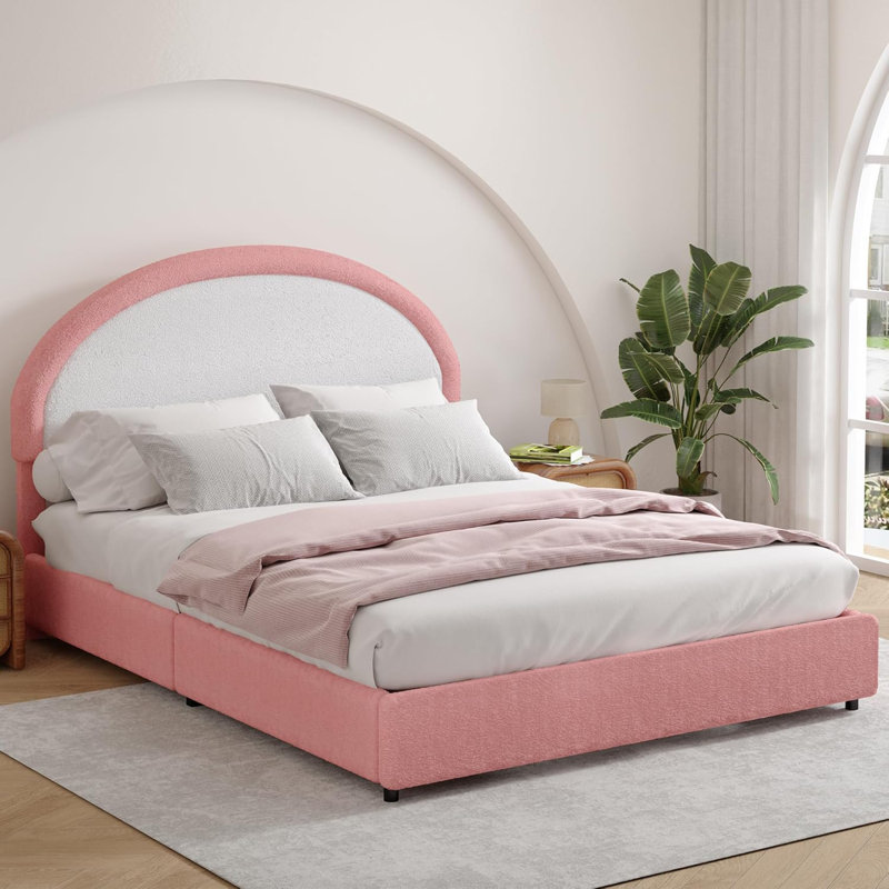 Base de lit tapissier avec tête de lit Boucle, Lit double, Blanc