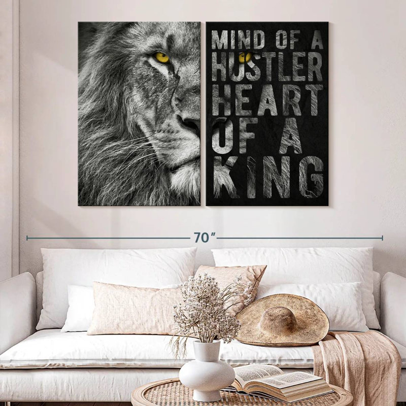 «Lion Hustler Inspirational Quote», reproduction d'art sur toile, H 36 po x l 49 po x P 1,25 po