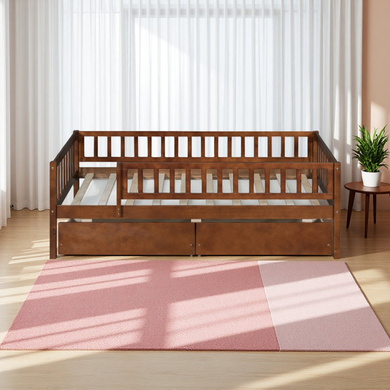 Lit de jour simple en bois avec deux tiroirs, Noyer