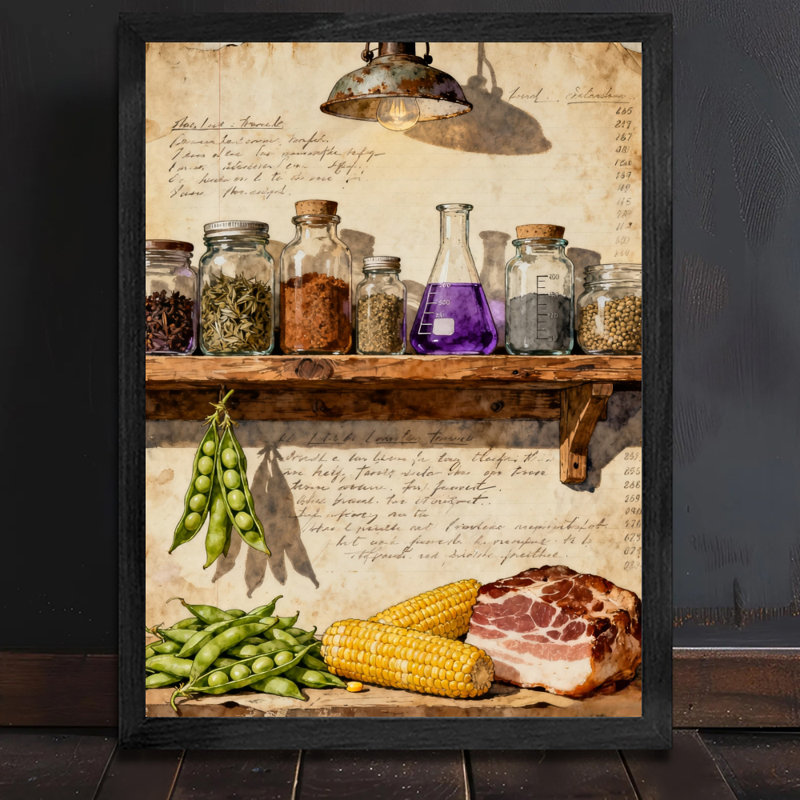 Art encadré noir, une armoire remplie de nourriture, impressions de style rétro encadrées, H 25 po x l 17 po