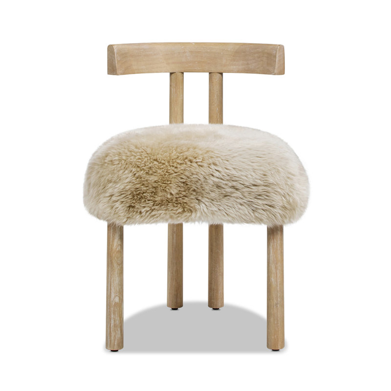 DeMille 19.5" Genuine Sheepskin Fur Split Back Dining Chair