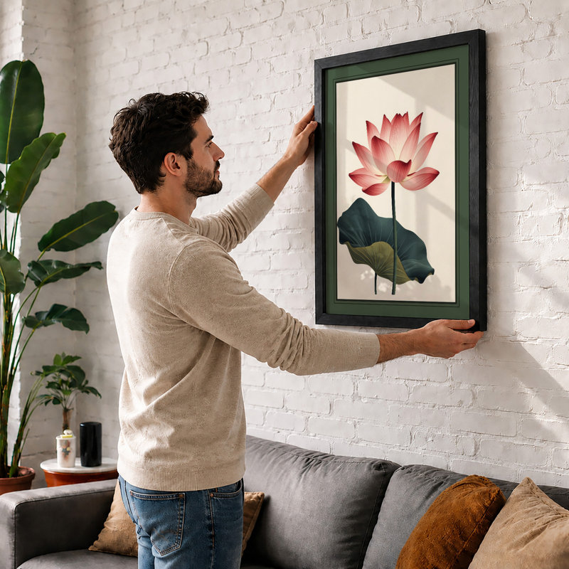 Lotus Bloom Botanical - Framed Print, A3 - 42.0 x 29.7 cm, Oak