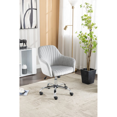 Adjustable, Gray, Velvet, Leisure Chair, Streamlined , 360 - Degree Rotating , Breathable Fleece, Bedroom Gray Modern Adjustable Accent Chair With Velvet Upholstery, Comfortable Ergonomic 5 Universal