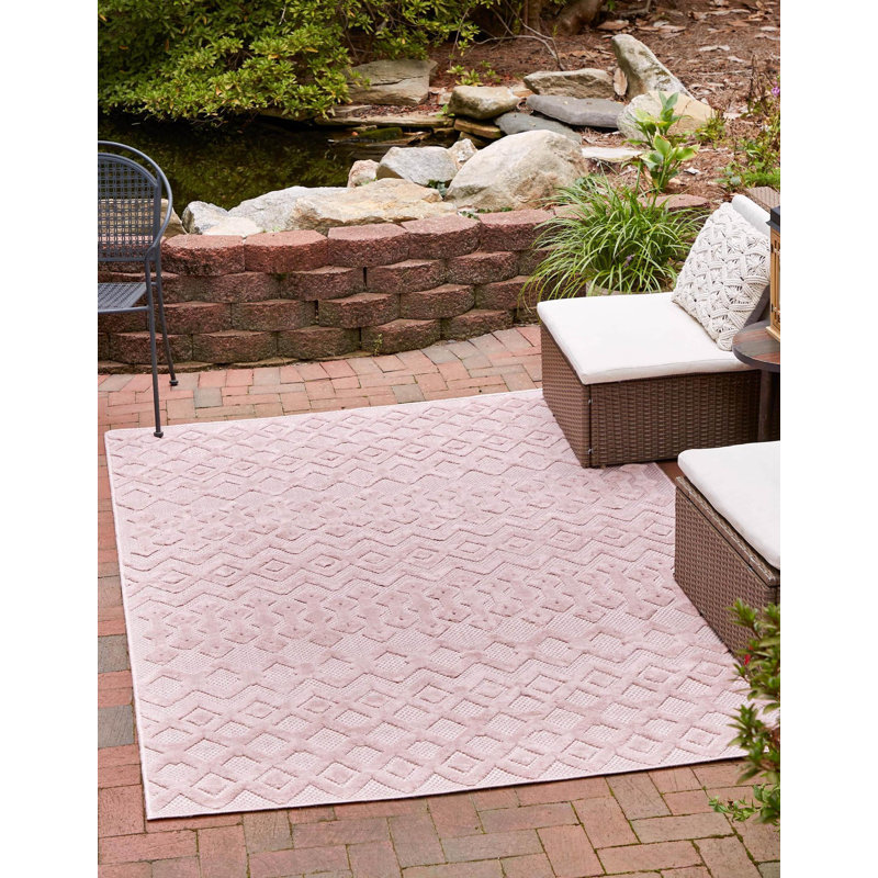 Tapis intérieur / extérieur rose Griffie, Rectangle 6 pi x 9 pi