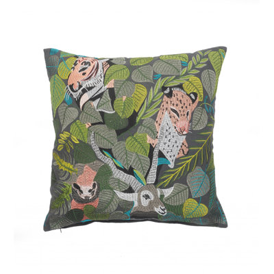 20" X 20" Gray Salmon And Green 100% Cotton Animal Print Zippered Pillow