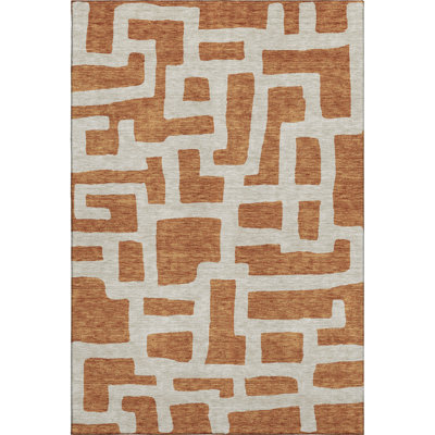 Premium Machine Washable Prisco Terracotta Rug