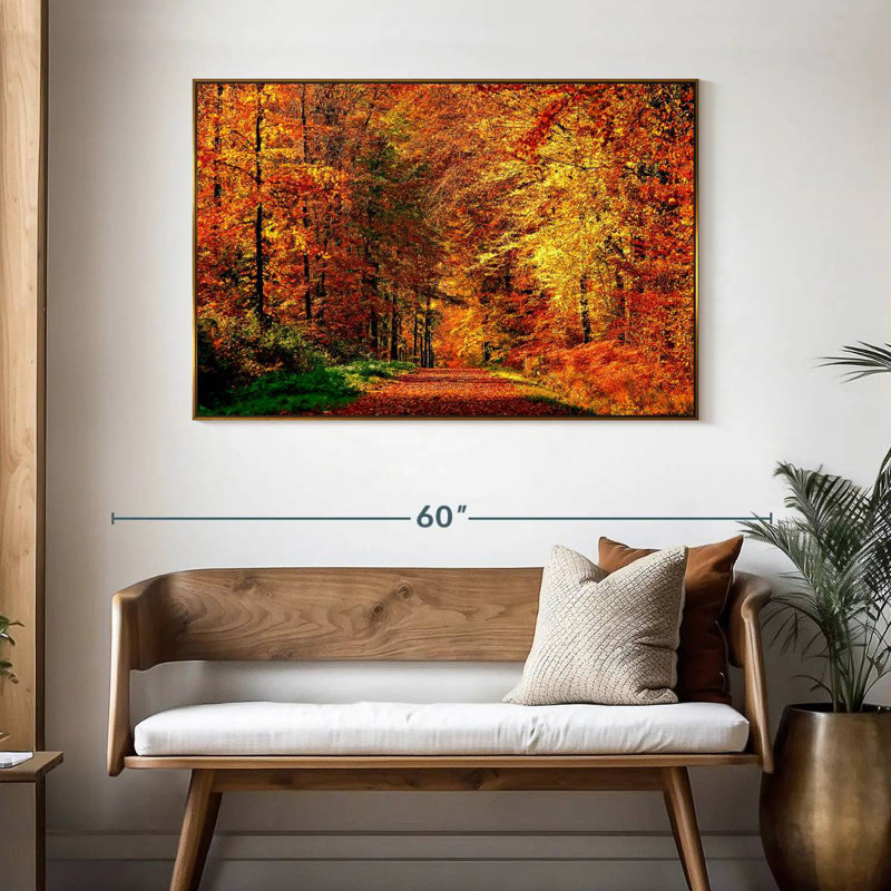 Chemin vers la forêt d'automne, 46 po x 31 po, Cadre flottant doré