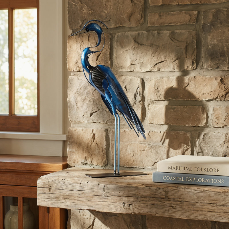 Statue de héron en métal faite à la main de 21 po de hauteur 21 po, figurine d'oiseau peinte à la main à 100%, œuvre d'art rustique artisanale pour les amoureux des oiseaux