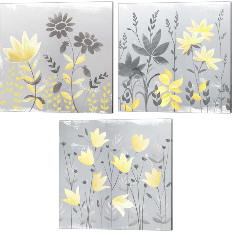 «Soft Nature» jaune et gris par Northern Lights, art sur toile (ensemble de 3)